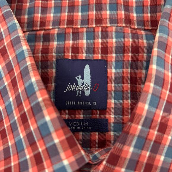 Johnnie O Mens Medium Red‎ Blue Check Long Sleeve Button Down Shirt - Picture 2 of 5